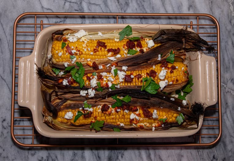 Spicy Roasted Sweetcorn with Feta & Chorizo
